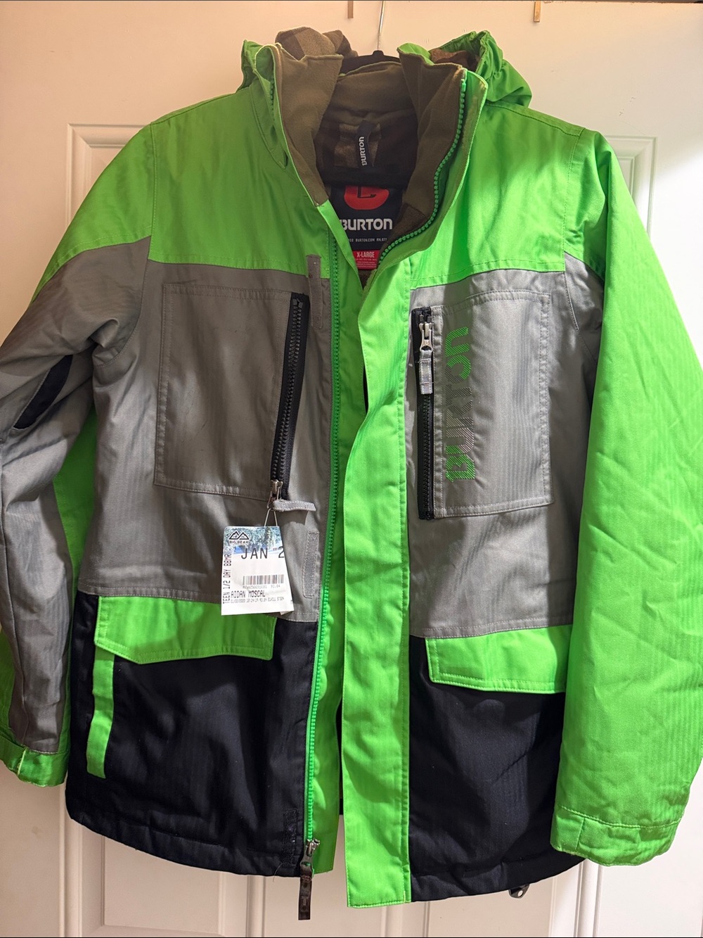 Burton kids XL Neon Green, Gray & Black Ski Jacket